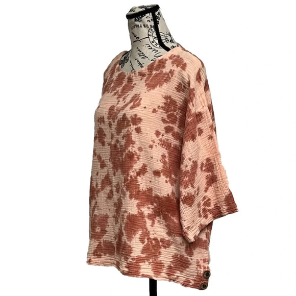Pure Jill Blouse Women XS Boxy Tie-Dyed Tunic Gauze Slub Knit Lagenlook Boho - Picture 3 of 11